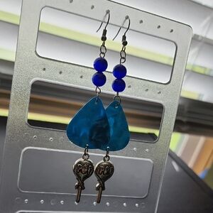 Handmade Blue Dangle Earrings with lolipop  Charms